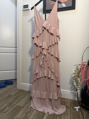 H&M Blush Pink Ruffle Tiered V-Neck Maxi Dress